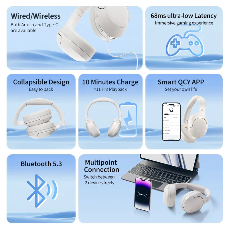 ANC Wireless Over-Ear Headphones – Foldable, Long Playtime